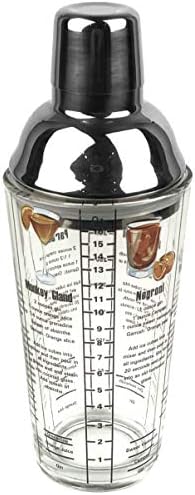 14 oz Recipe Glass Cocktail Shaker With Strainer Top - Includes 6 Cocktail Drink Recipes (Gin Theme)