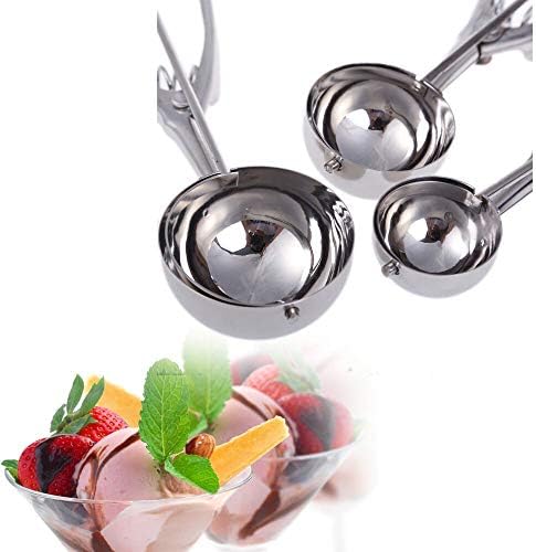 Cookie Scoop Set, Ice Cream Scoop Set, 3 PCS 18/8 Stainless Steel Ice Cream Scoop Trigger Include Large-Medium-Small Size, Melon Scoop