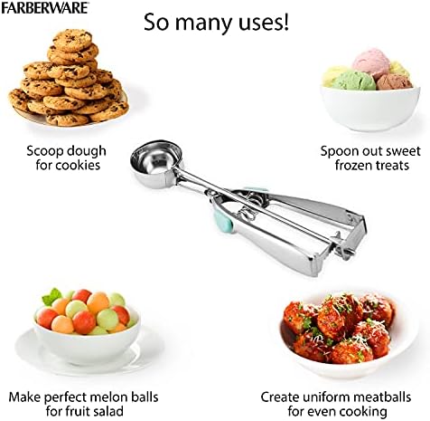 Farberware Professional Cookie Scoop, Stainless Steel Dough Scoop with Easy Squeeze Release for Uniform Cookies, Meatballs, and Ice Cream Scoops - Dishwasher Safe