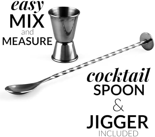Large 24 oz Stainless Steel Cocktail Shaker Set - Mixed Drink Shaker - Martini Shaker Set with Built in Strainer, Double Sided Jigger & Combo Muddler Mixing Spoon - Pro Margarita Shaker - By Zulay