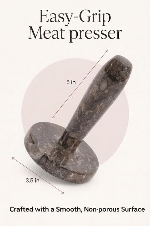 Marble Meat Pounder Tenderizer 5" Inches Oceanic Handmade Round Chicken Flattener Tool - Works Great As A Smash Burger Press - Meat Flattener for Steak, Chicken, Pork