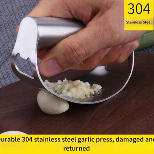 Garlic Press Rocker, Crusher Grinder Masher Bottle opener, Portable Manual Stainless Steel Wide Handle Garlic Crusher with Peeler(Style3-1pc)