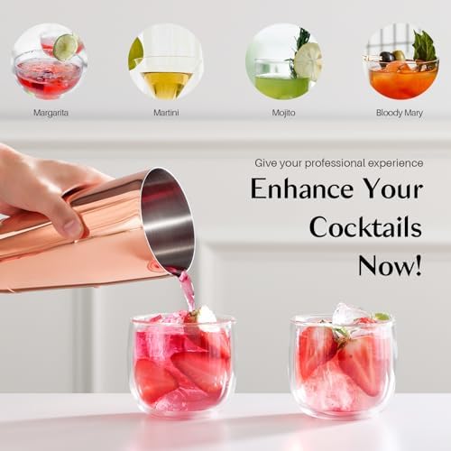 WOTOR Boston Cocktail Shaker Set, 18 oz & 28 oz, Stainless Steel (Rosegold)