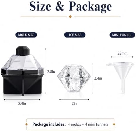 Diamond Ice Molds for Whiskey 4-Pack Makes 2.3in Large Shaped Ice Cubes
