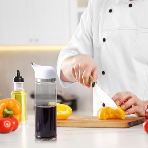 2 Pcs Cruet Dispenser Set 8 oz, White Glass Soy Sauce Dispenser, Small Olive Oil and Vinegar Bottles, Soy Sauce Bottle, Non Drip Spout Cruet Bottle Container for Kitchen Cooking