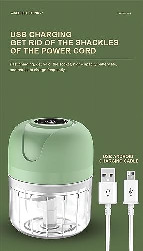 USB Rechargebale Electric Garlic Grinder, Wireless Mini Chopper for Kitchen, Portable Garlic Mincer Food Processor, for Chopping Garlic, Ginger, Chili, Onion, Etc Kitchen Tools (100ml/Green)