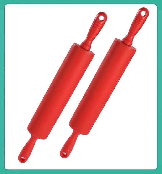 Classic Silicone Rolling Pin, Dough Roller for Fondant, Pie Crust, Cookie and Pastry, Essential Kitchen Baking Utensil, Non-Stick Surface Plastic Handle Rolling Pin (18 Inches)