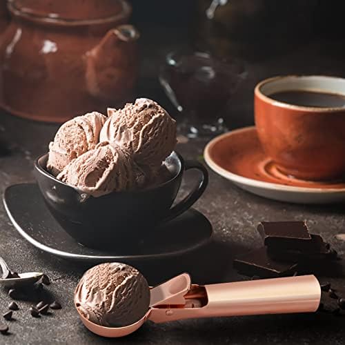 Premium Ice Cream Scoop with Trigger Ice Cream Scooper Stainless Steel, Heavy Duty Metal Icecream Scoop Spoon Dishwasher Safe, Perfect for Frozen Yogurt, Gelatos, Sundaes, Medium Rose Gold