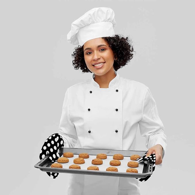 Mxocom Polka Dot Oven Mitt and Pot Holder with Silicone Black White Round Circle Heat Resistant Kitchen for Cooking BBQ Baking Grilling Spring/Summer