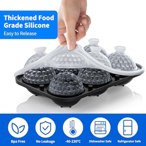 6 Chamber 2.2" 3D Golf Gifts Ice Cube Tray With Funnel,Large Round Ice Ball Maker Mold Silicone Fun Shapes Bourbon Sphere Ice Molds,For Chilling Whiskey,Cocktails,Bourbon,Brandy and Beverages