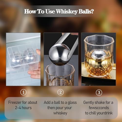 Reusable Ice Cubes & Metal Chilling Stones 304 Stainless Steel Whiskey Balls XL Extra Large Whiskey Ice Stones Set of 4 Silver Ball 2.2" (55 mm) Whiskey Gifts