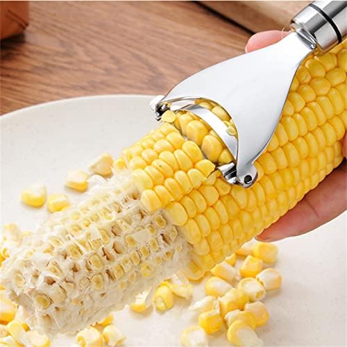 2 Pcs Stainless Steel Corn Peeler,Corn on the Cob Remover Tool,Corn Stripper Corn Sheller Kitchen Tools with Ergonomic Handle, Silver, 6.5X18CM (A169)