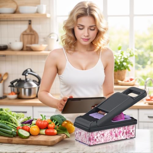 12-in-1 Vegetable Chopper 7 Blades, Veggie Cutter with Handle, Black/Purple