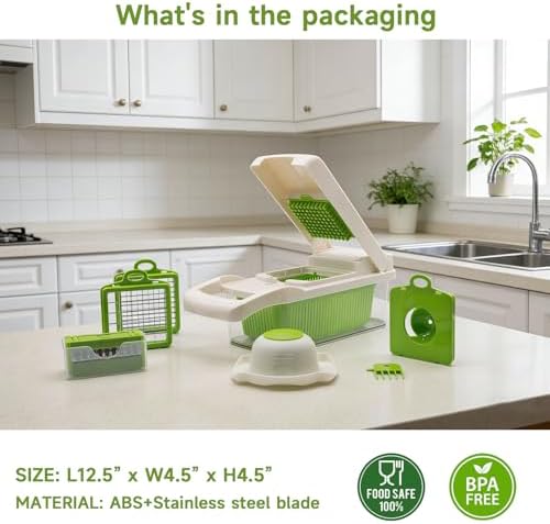 Vegetable Chopper Mandoline Slicer, 14 in 1 Food Veggie Chopper with Container for Onion, Veggie, Cheese Grater, Vegetables Cutter, Kitchen Gadgets
