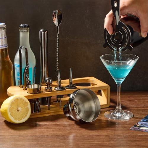 Wukuna Cocktail Shaker Set Bartender Kit, 12-Pcs Bar Tool with Bamboo Stand