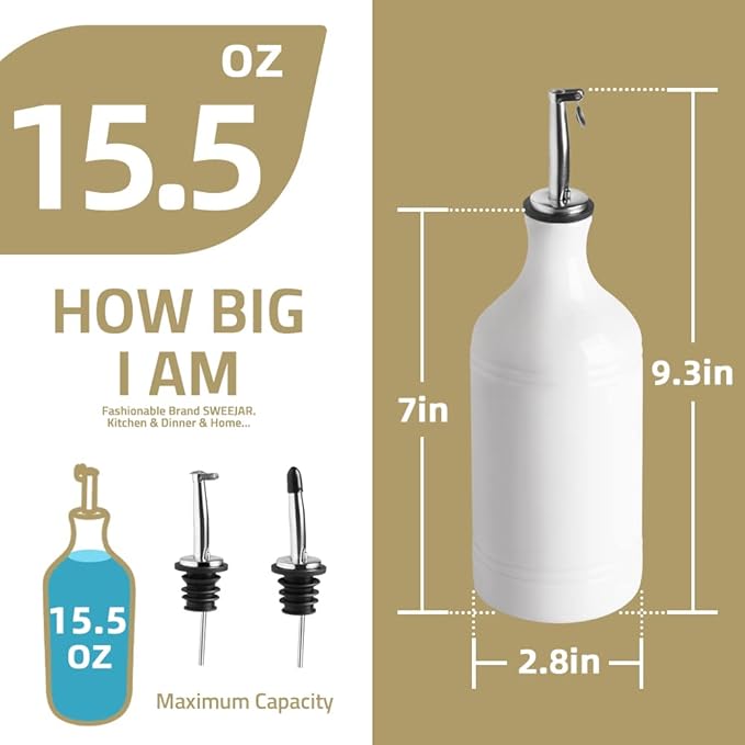 Sweejar Ceramic Olive Oil Dispenser Bottle, Opaque Oil Cruet Protects to Reduce Oxidation, Suitable for Storage Vinegar, Coffee Syrups & Other Liquids, Pack of 1, 15.5 Fl Oz(Jade)