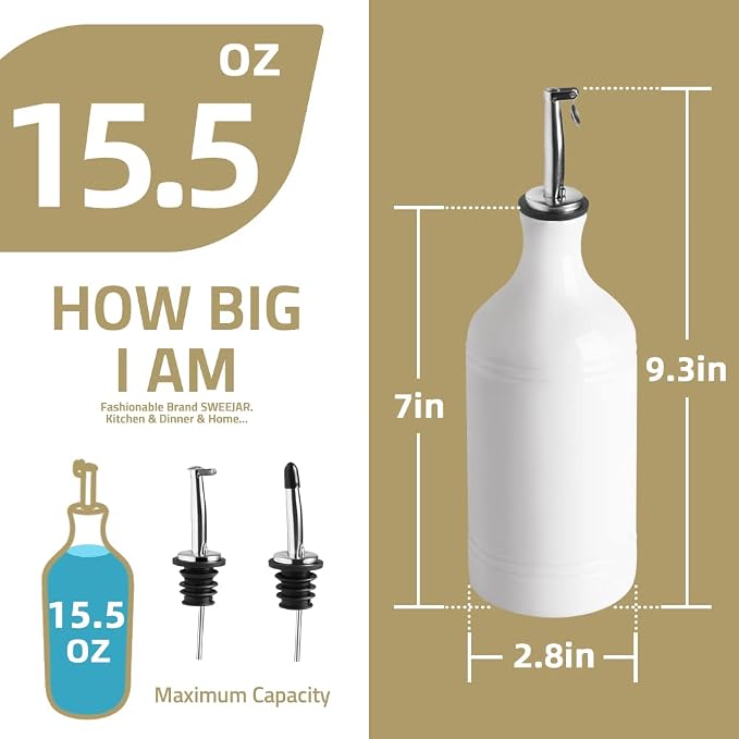 Sweejar Ceramic Olive Oil Dispenser Bottle, Opaque Oil Cruet Protects to Reduce Oxidation, Suitable for Storage Vinegar, Coffee Syrups & Other Liquids, Pack of 1, 15.5 Fl Oz(Gradient Gray)