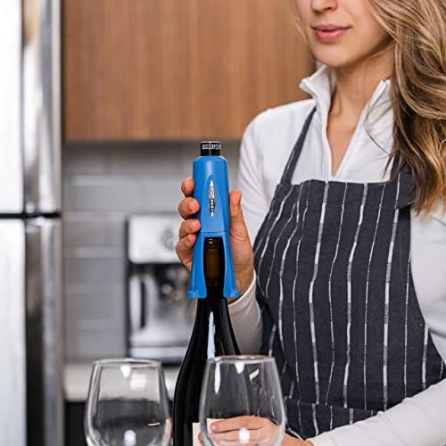 Cork Pops Legacy Wine Opener Built-in 4-Blade Foil Cutter Safe Cork Removal, Effortless Push Button Use, Needle Guard for Safety, Low-Pressure Cartridge Opens Up To 60 (Blue, With 3 Cartridges)