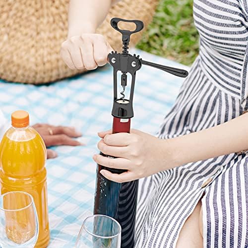 Joeji's Kitchen Wine Corkscrew Bottle Opener - Wing Cork Screw - Remove Beer Olive Oil Multifunctional Corks and Caps - Deluxe Storage Bag - Black