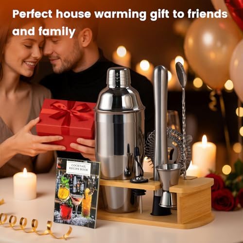 ZPUFAW 8-Piece Cocktail Shaker Set with Wooden Stand Bartender Kits Bar Set