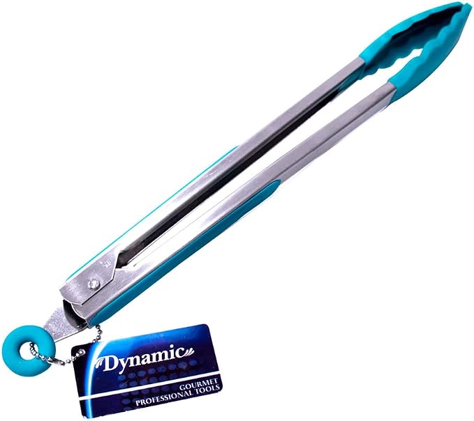 Dynamic 12" Locking Tongs With Silicone Heads, Blue