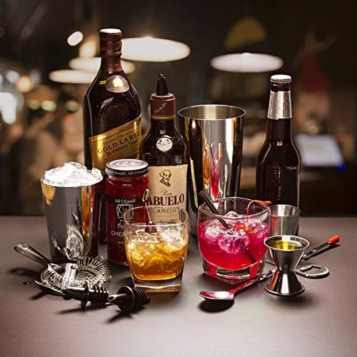 Bar Set Cocktail Shaker Set, Stainless Steel Mixology Bartender Kit, 16PC Silver Tools: 30oz Martini Shaker, Muddler, Kit Book, Jigger and Pourers