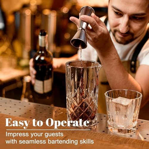 3-Piece Bar Set: Muddler for Cocktails, 8” Cocktail Muddler & Bar Accessories Kit with 10” Mixing Spoon and Jigger | Stainless Steel Bartender Tools for Mojitos Fruit Drinks