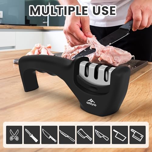 3-Stage Knife Sharpener for Kitchen Knives, Coarse, Fine & Polishing Slots, Fast Blade Sharpening with Non-Slip Base and Ergonomic Handle
