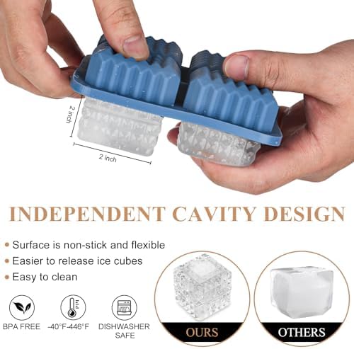 2-Inch Whiskey Ice Cubes Mold,Large Square Ice Cube Mold, Silicone