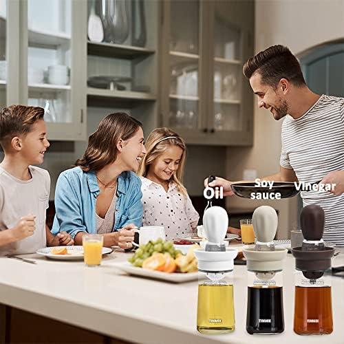 Oil Dispenser with Brush - 2 Pack Glass Olive Oil Dispenser Bottle with Silicone Basting Brush for Kitchen Cooking Vinegar Frying Baking, T-OB21S, Black+White