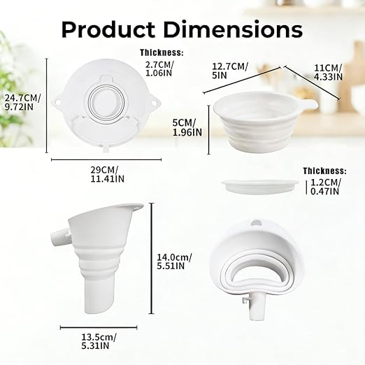 3PC Silicone Flour Funnel for Kitchen Aid Mixer Kitchen Aid Bowl Covers Mixer Bowl Cover,Kitchen Aid Bowl Cover Prevents Food from Spilling Over,Funnel for Kitchen Aid Mixer Foldable Wide Mouth Design