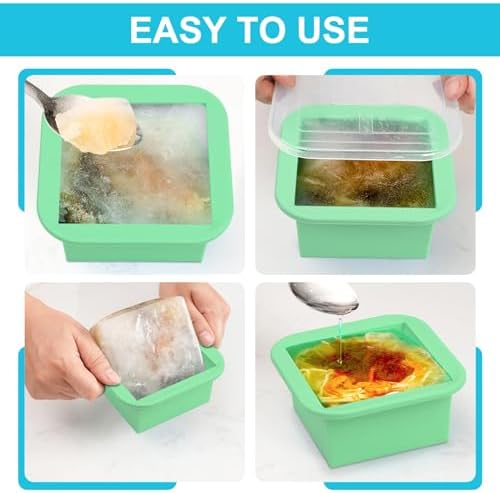 Silicone Freezer Tray with Lid 4 Pack Silicone Freezer Molds Ice Cube Tray Makes 4 Perfect 2 Cup Portions Soup Cubes Meal Prep Containers- Oven & Dishwasher Safe