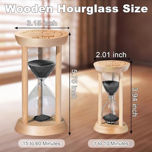 SuLiao Wooden Sand Timer 10 Minute Hourglass, Bamboo Sand Clock, Small Black Sand Watch 10 Min, Reloj De Arena Hour Glass Sandglass for Classroom Home Office Decorative Game