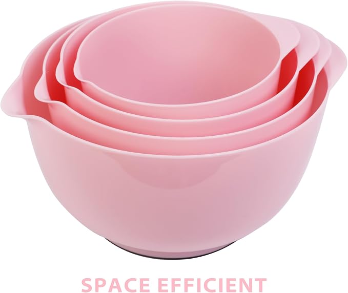 BoxedHom Classic Mixing Bowls Set of 4, BPA Free Microwave Safe,4.5 Quart | 3.5,2.5 and 1.7 QT, Non-slip Base Large Non-toxic Plastic Nesting Bowl with Pour Spout, Dishwasher Safe, for Prep, Cooking