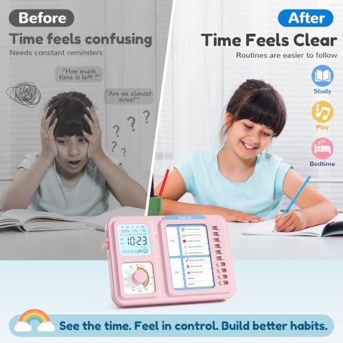 3-in-1 Visual Timer for Kids, Chore Chart for Kids, Visual Schedule(Pink)