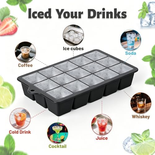 Silicone Ice Cube Tray 3 Pack - EASY RELEASE ice cube tray with lid, BPA Free Ice Cubes Trays for Freezer,ice cube mold for Cocktail,Whiskey (Black)