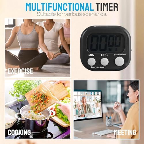 Leumoi 24 Pcs Digital Kitchen Timers Bulk Timer for Classroom, Black