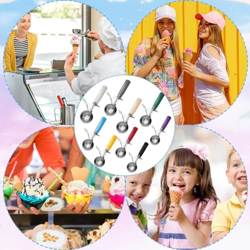 Hsei 9 Pcs Ice Cream Scoops Stainless Steel Cookie Portion Scoop with Handle for Baking Food Cookie Dough Cupcake Batter (Many Color,40mm to 78mm)