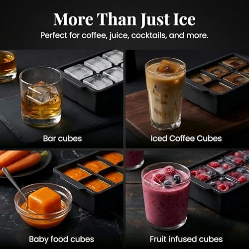 KitchFort® Large Silicone Ice Cube Tray (3-Pack) - 2" Big Ice Mold with Lid