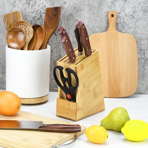 Wood Kitchen Knife Block, 6 Slots Universal Knife Storage Organizer