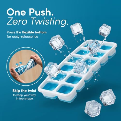 KEPLIN - 2 Pack Flexible Silicone Ice Cube Trays with Leakproof Lids, Easy Release Container, LFGB Certified and BPA Free, Parties, Cocktails and Frozen Drinks (Blue)