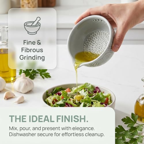 Ceramic Grater Bowl with Herb Stripper & Silicone Garlic Peeler