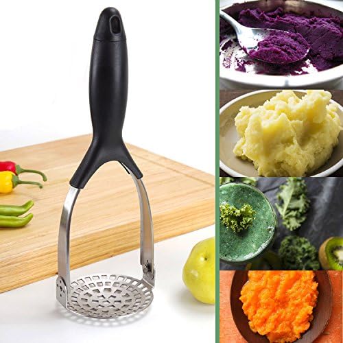 Kaycrown Potato Masher Ricer Professional Stainless Steel Avocado Masher Fruits Vegetables Eggs Crusher with Fine Grid Mashing Plate for Non-Stick Cookware