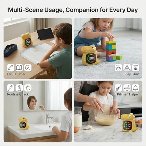 Orange Dino Visual Timer for Kids, Toddler Countdown Timer Clock