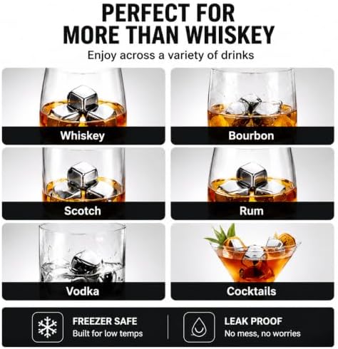 6 Pack Stainless Steel Whiskey Stones, Metal Ice Cubes Gift for Men