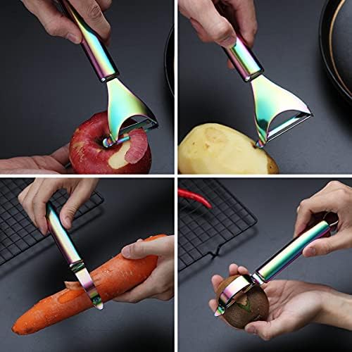 Rainbow Potato Vegetable And Fruit Peelers For Kitchen, Kyraton Titanium Colorful Plating Stainless Steel Peelers, Sharp Blade And Ergonomic Non Slip Easy To Grip Set Of 2