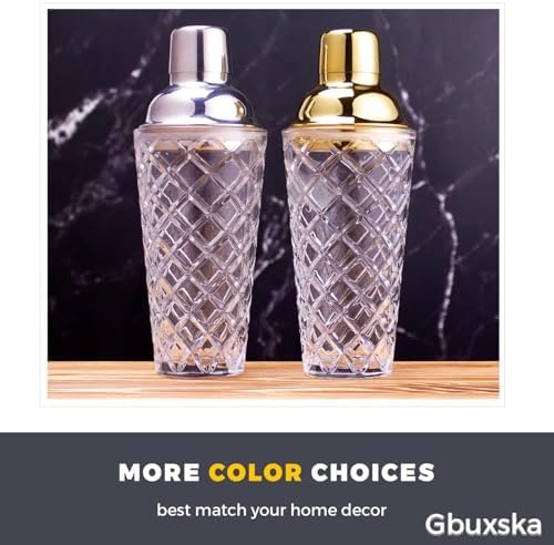 Glass Cocktail Shaker 14.2oz, Martini Shaker, Drink Shaker, Perfect for Handcrafted Cocktails, Martinis (Silver)