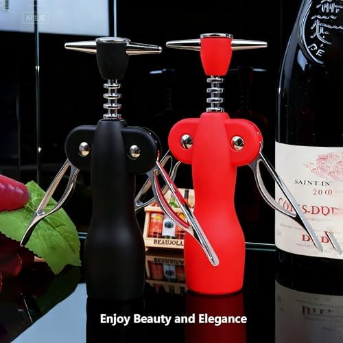 Beauty Inspired Corkscrew Wine Opener Set with Bottle Stopper and Aerator Pourer Dual Wing Design