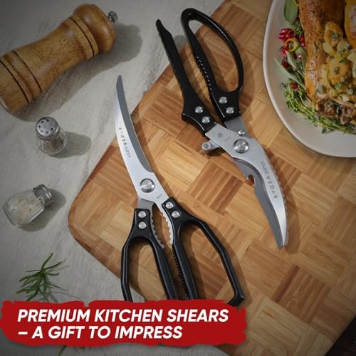 TIVOLI Black Japanese Kitchen Shears Set for Chicken Bones, Meat & Turkey