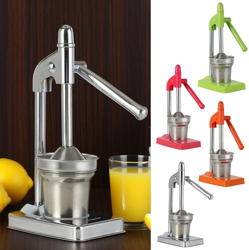 Cast Iron Juicer Hand Press, Manual Juicer Stainless Steel Lemon Squeezer, Heavy Duty Countertop Lime Citrus Crush Machine for Fresh Lemonade Orange Juice, Easy to Clean, Home, Kitchen (Silver)